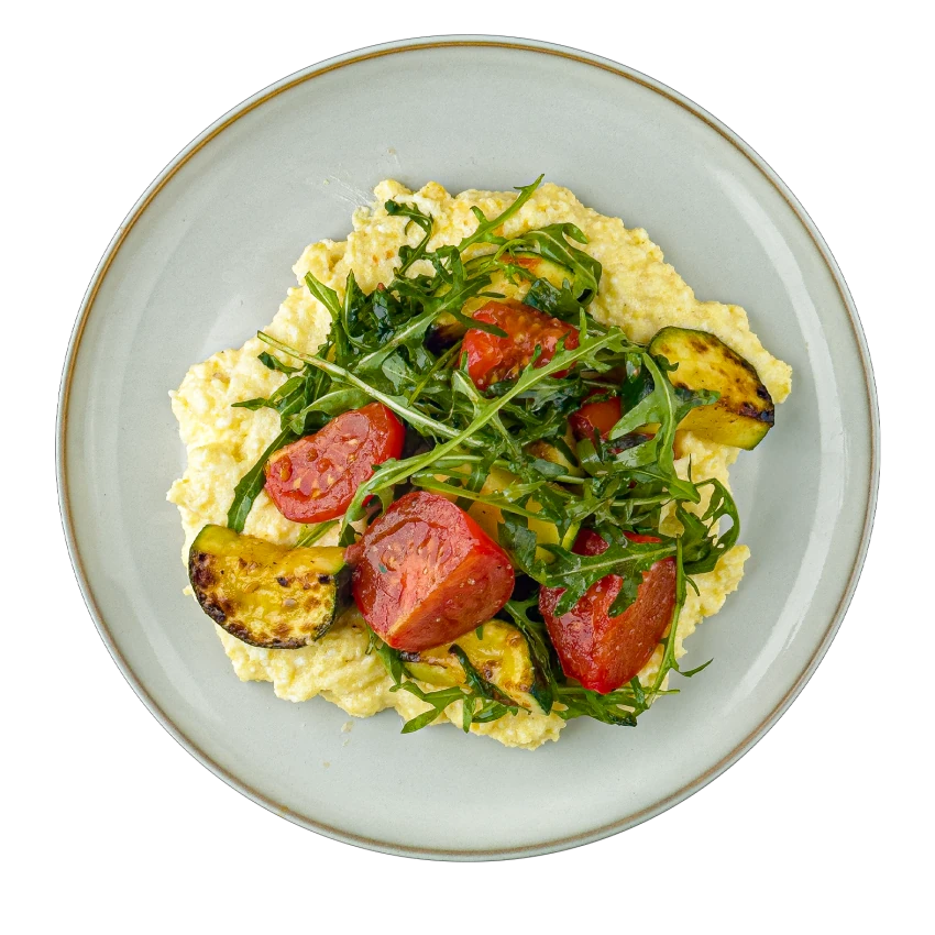 Polenta With Pan-Seared Zucchini, Tomatoes And Arugula