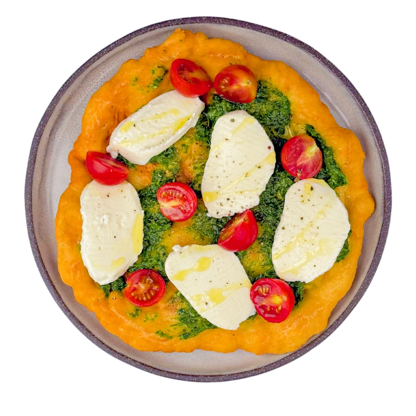 Fried Flatbread with Cherry Tomatoes and Mozzarella