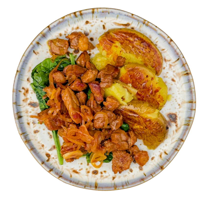 Spinach Potatoes with Sautéed Pork