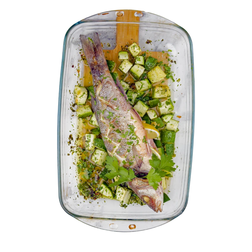Roasted Sea Bass With Zucchini Trifolate