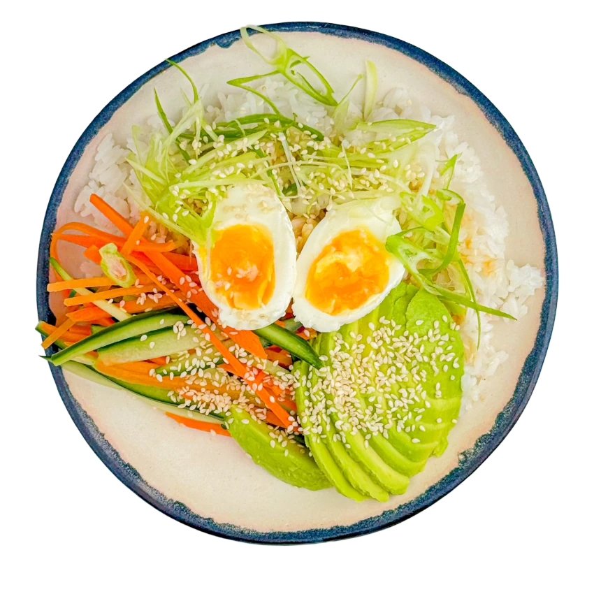 Rice Bowl With Avocado, Egg And Pickles