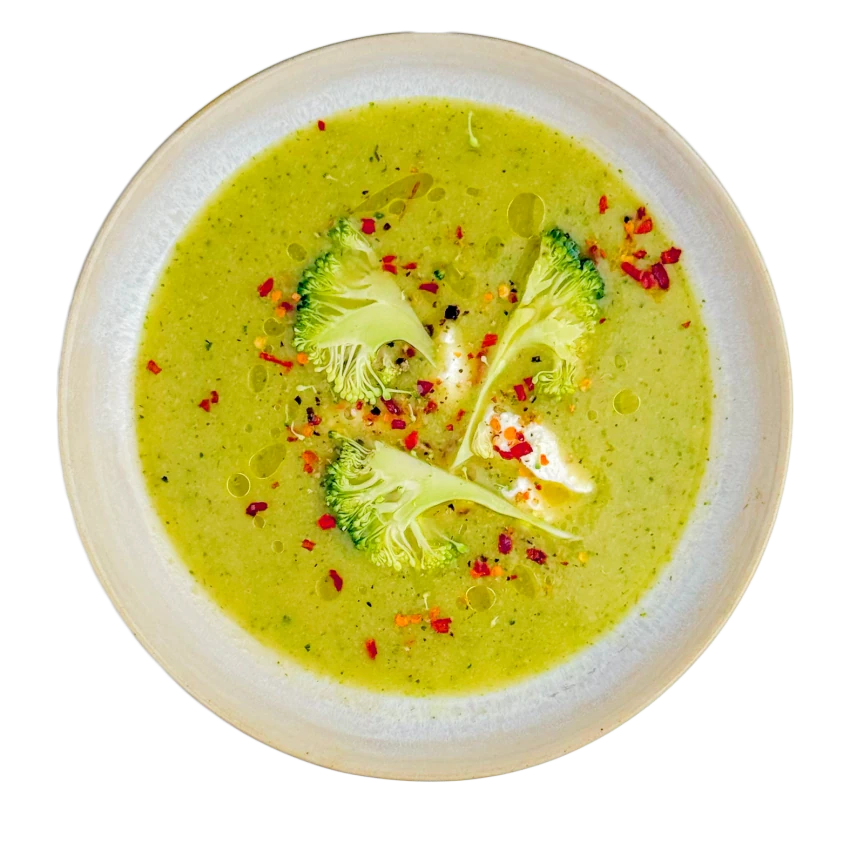 Broccoli and Leek Cream with Goat Cheese and Chili
