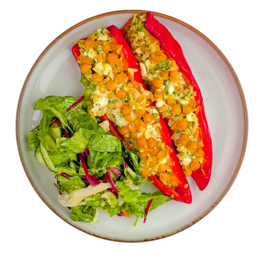 Stuffed Peppers with Cottage Cheese and Chickpeas