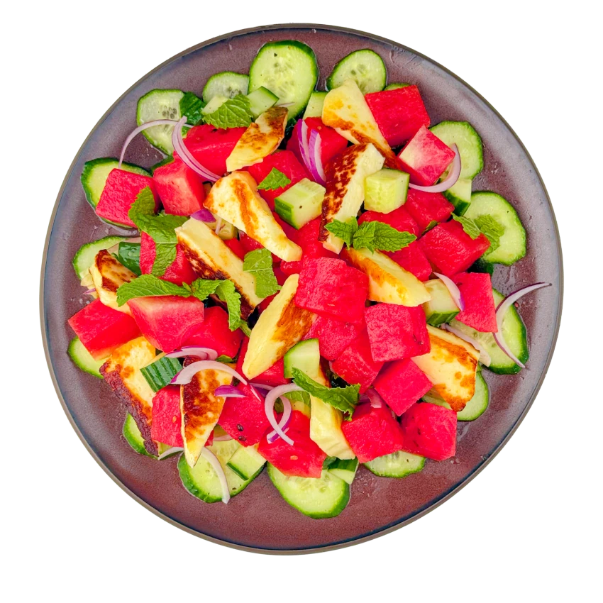 Pan-Fried Cheese With Watermelon Salad
