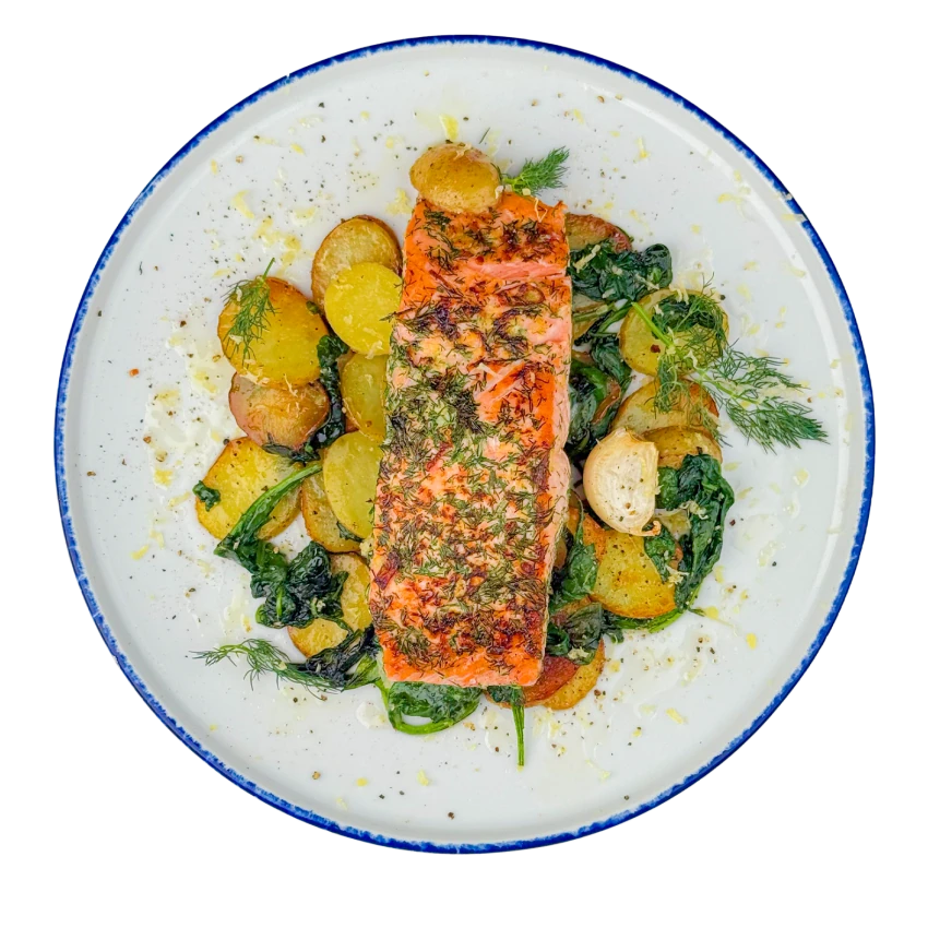 Lemon-Garlic Salmon with Spinach and Potatoes