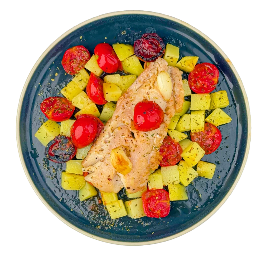 Baked Cod with Potatoes and Cherry Tomatoes