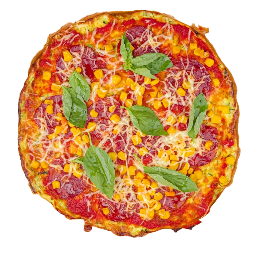 Zucchini Pizza with Salami and Corn