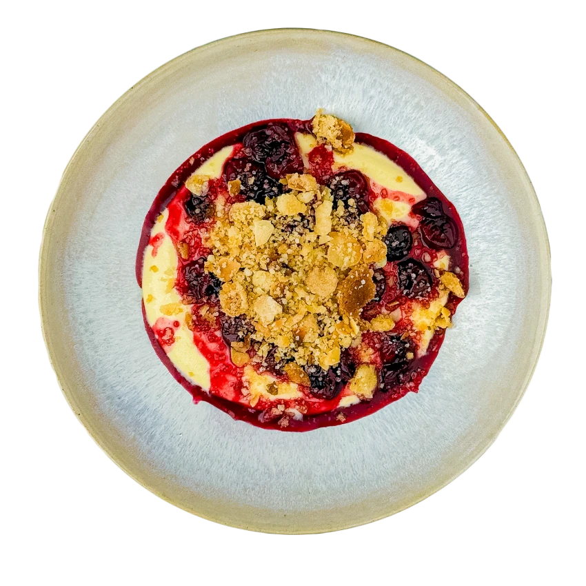 Mascarpone Cream with Sour Cherries and Crumble