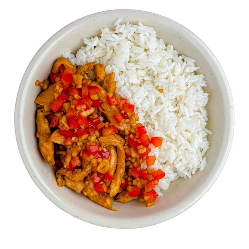 Hähnchenstreifen mit Paprika und Reis