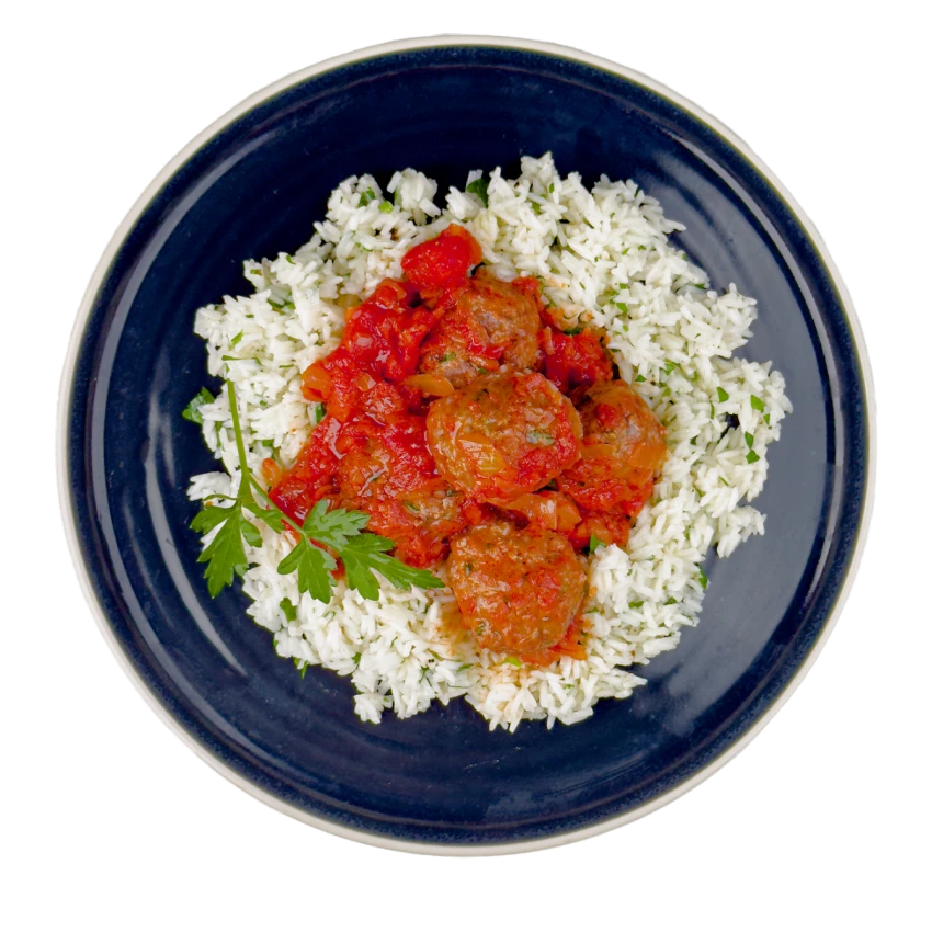 Beef Meatballs in Tomato Sauce with Rice