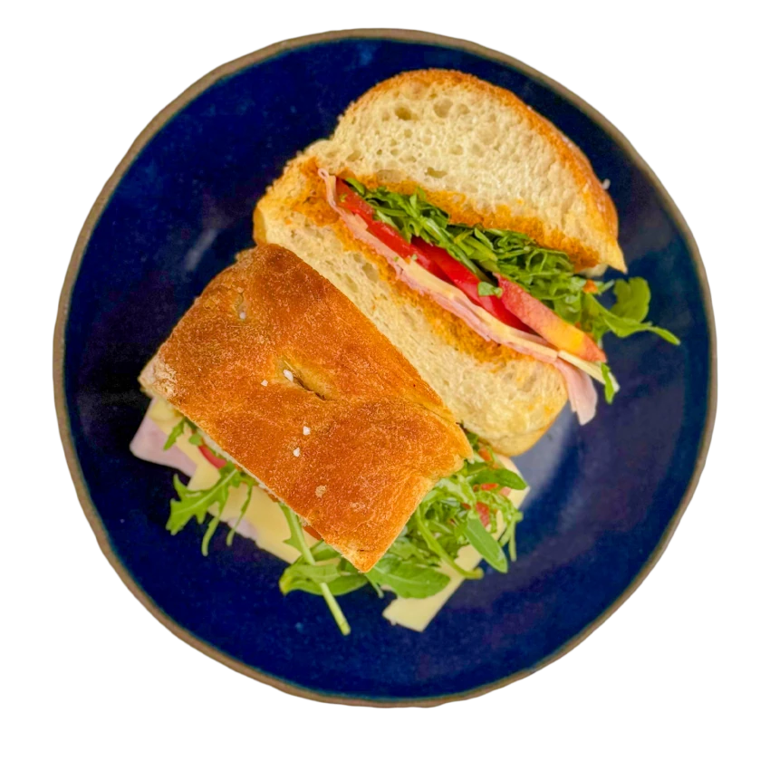 Focaccia Sandwich with Ham and Cheese