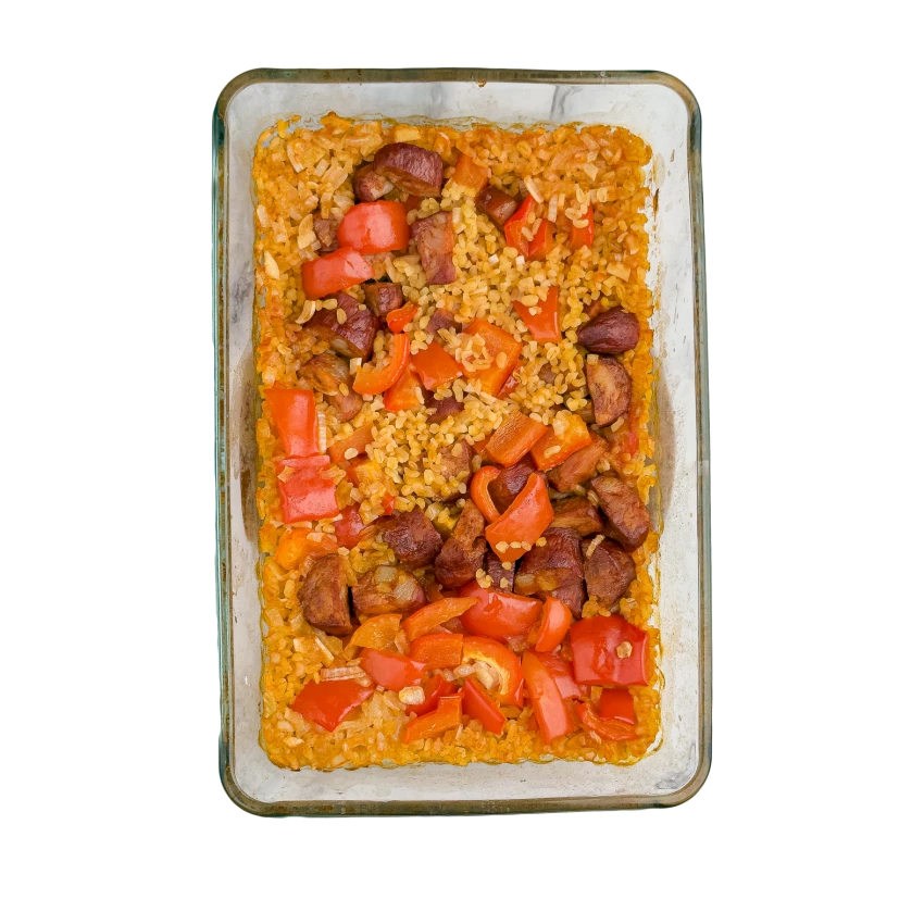 Baked Bulgur with Peppers and Sausage