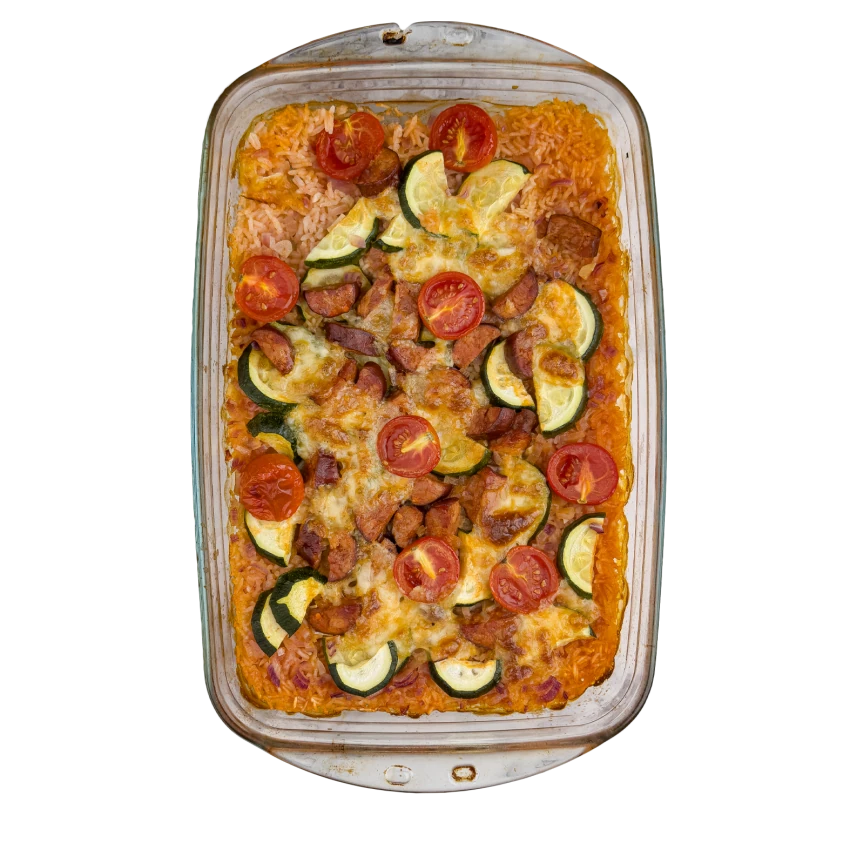 Baked Rice with Sausage and Tomatoes