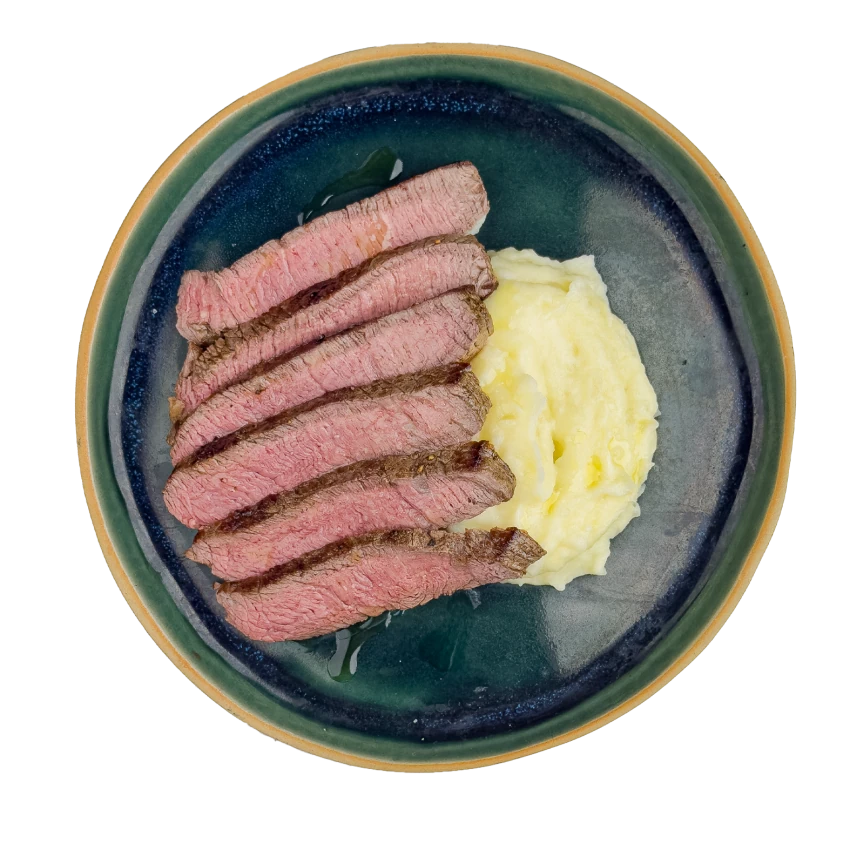 Beef Steak with Mashed Potatoes and Onions