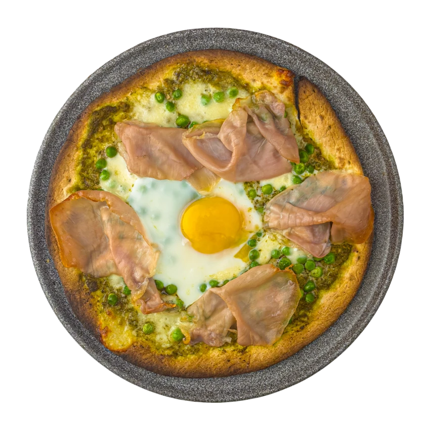 Spring Pizza with Peas, Egg and Prosciutto