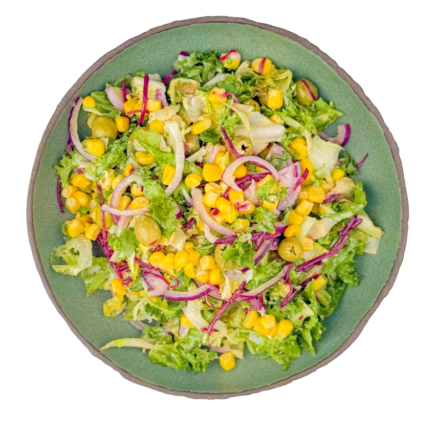 Mustard Salad with Corn and Olives