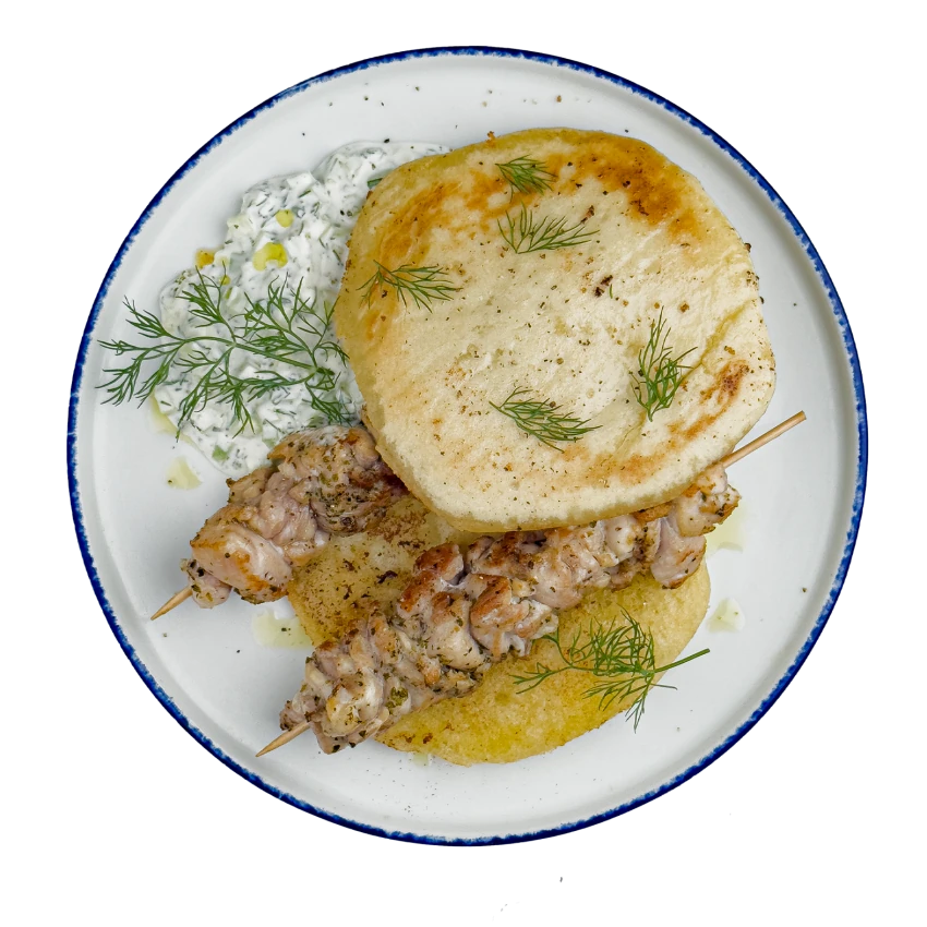 Souvlaki with Tzatziki and Pita Bread