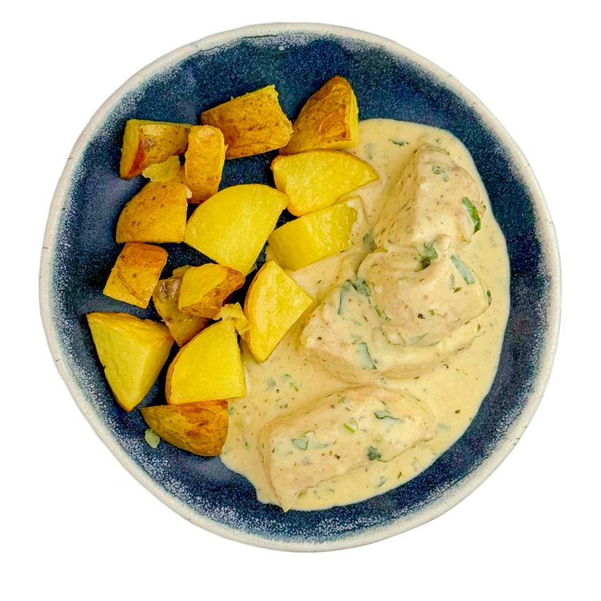 Chicken Steak with Mustard Sauce and Roasted Potatoes