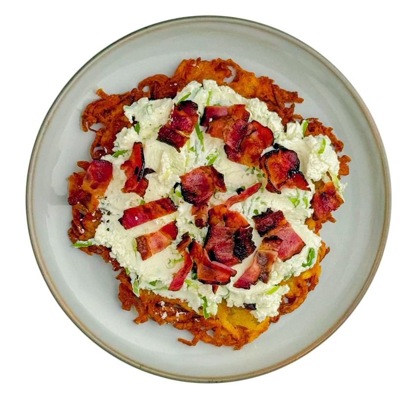 Potato Pancake With Herbed Quark And Bacon