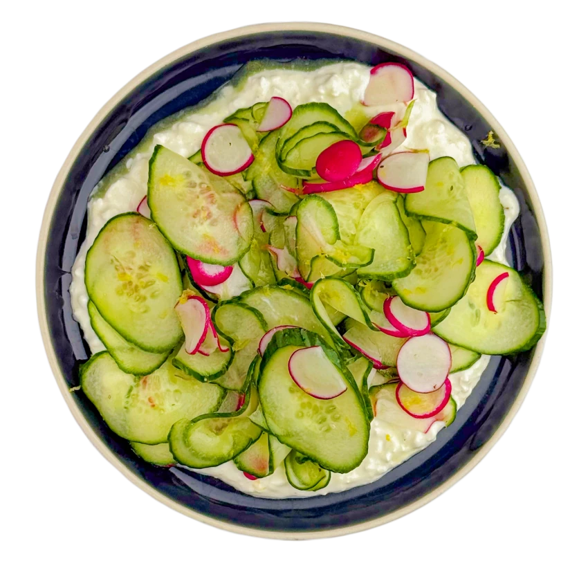 Cucumber Salad with Radishes and Cottage Cheese Dip