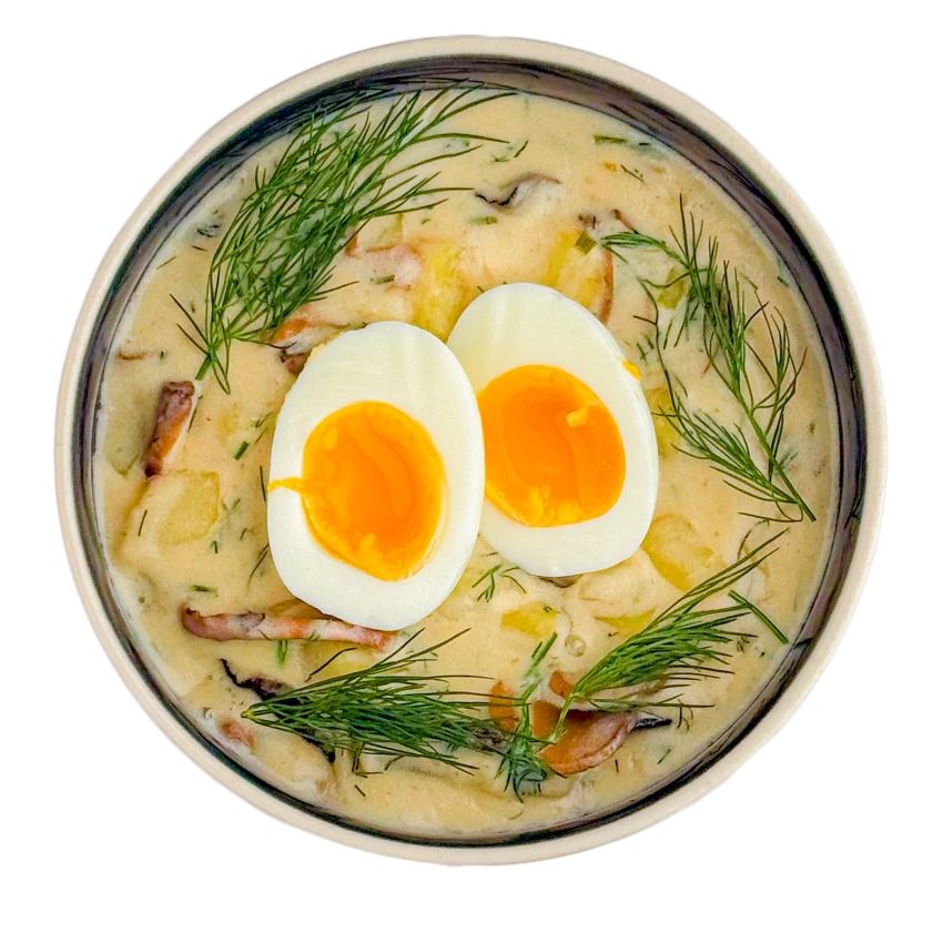 Creamy Dill and Mushroom Soup with a Soft-Boiled Egg