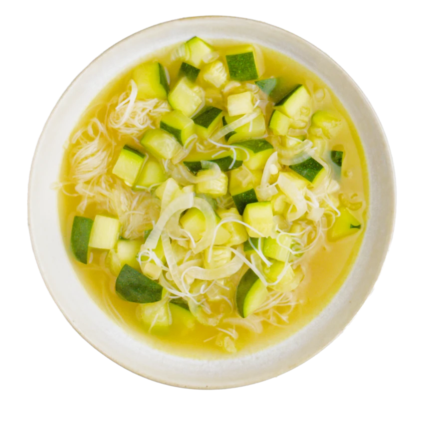 Soup with Rice Noodles and Zucchini