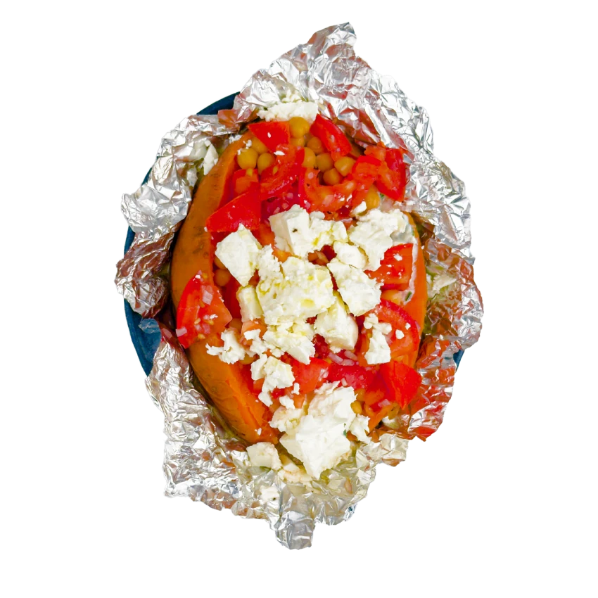 Stuffed Sweet Potatoes with Chickpeas and Feta Cheese