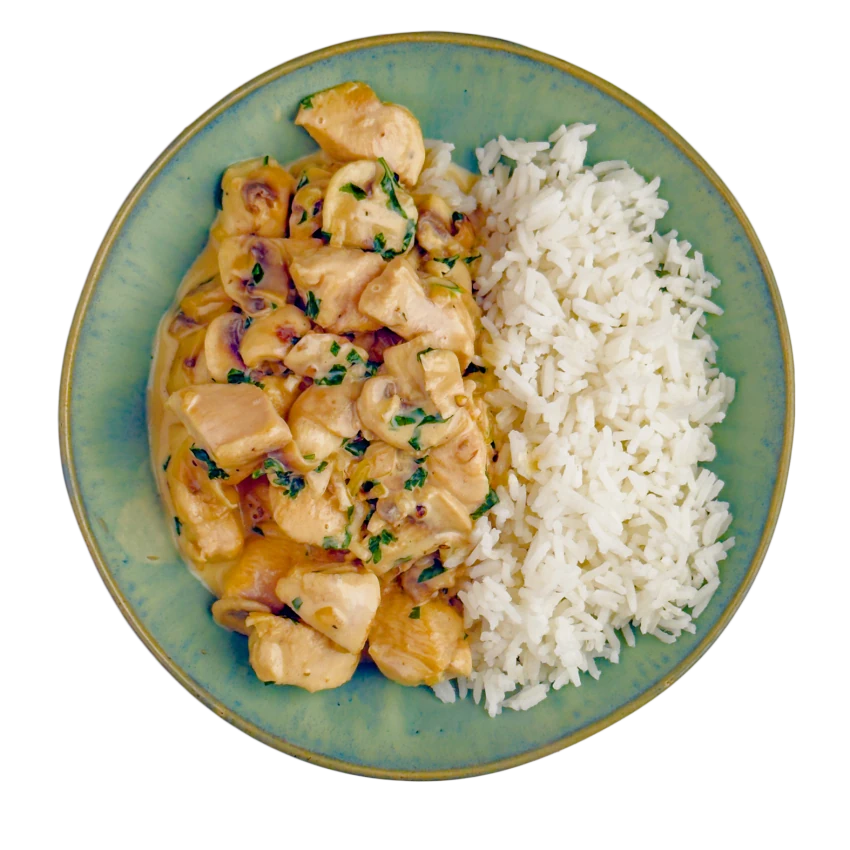 Chicken Fricassee with Mushrooms and Rice