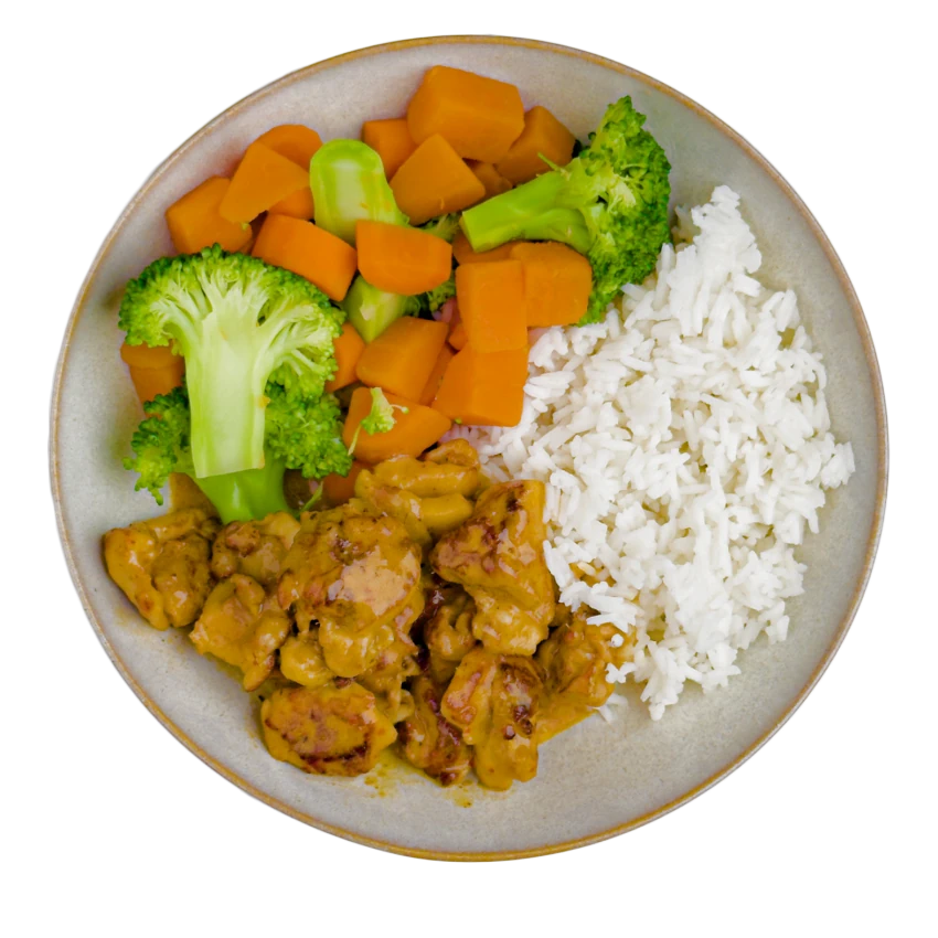 Bowl with Chicken, Sweet Potatoes, Rice and Vegetables