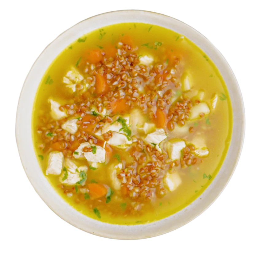 Soup Bowl with Chicken, Vegetables and Broth