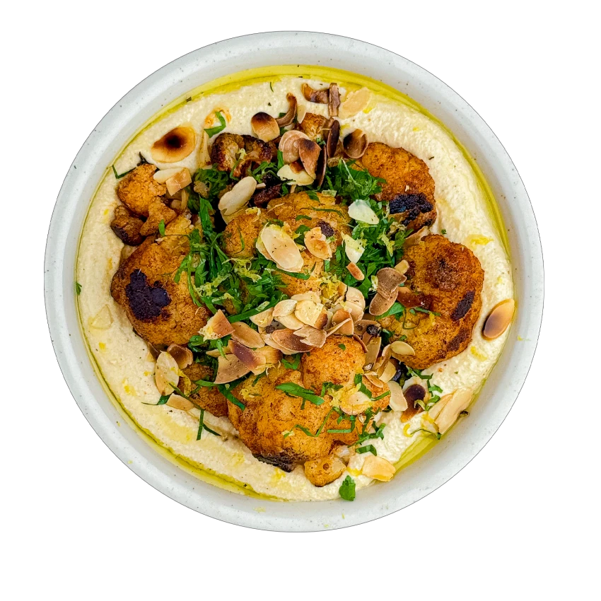 Roasted Cauliflower with Hummus and Toasted Almonds