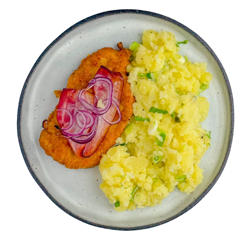 Inside-Out Schnitzels With Smashed Potatoes
