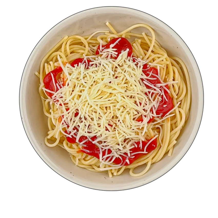 Spaghetti mit Käse und Ketchup