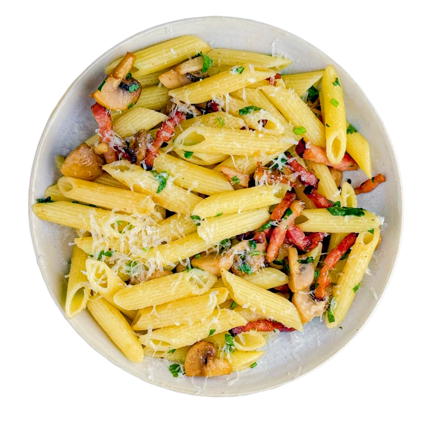 Penne with Mushrooms and Bacon