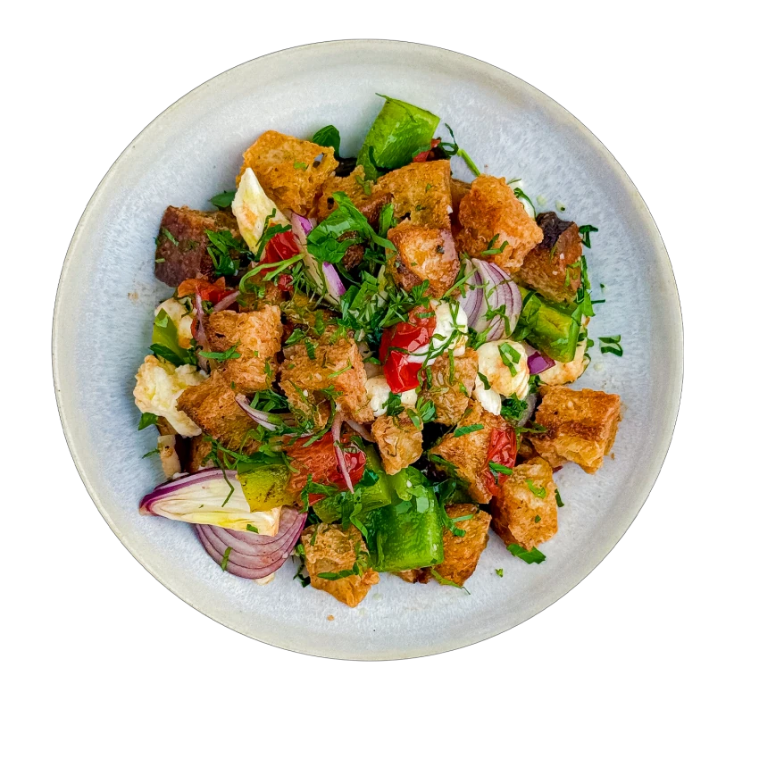 Warm Panzanella Salad with Peppers and Mozzarella