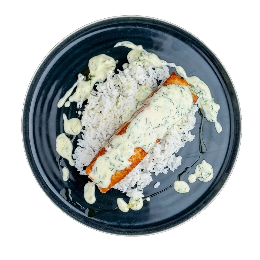 Salmon with Lemon-Butter Sauce and Rice