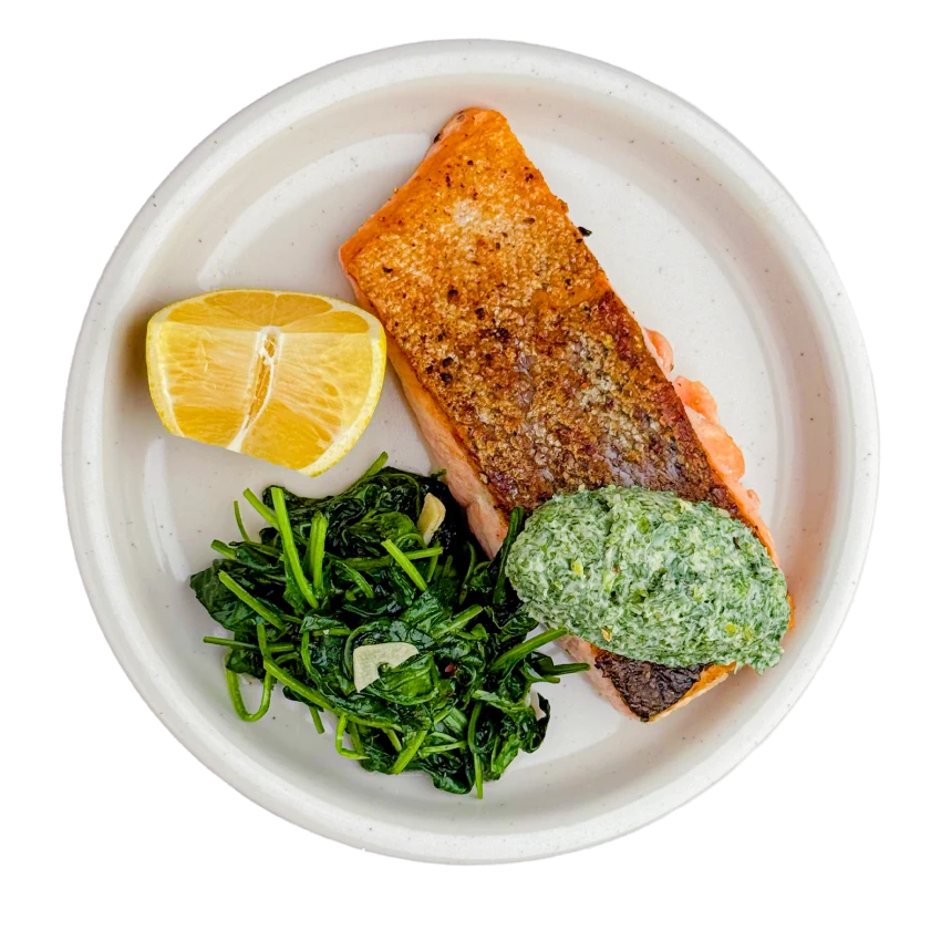 Seared Salmon with Herb Butter and Sautéed Spinach