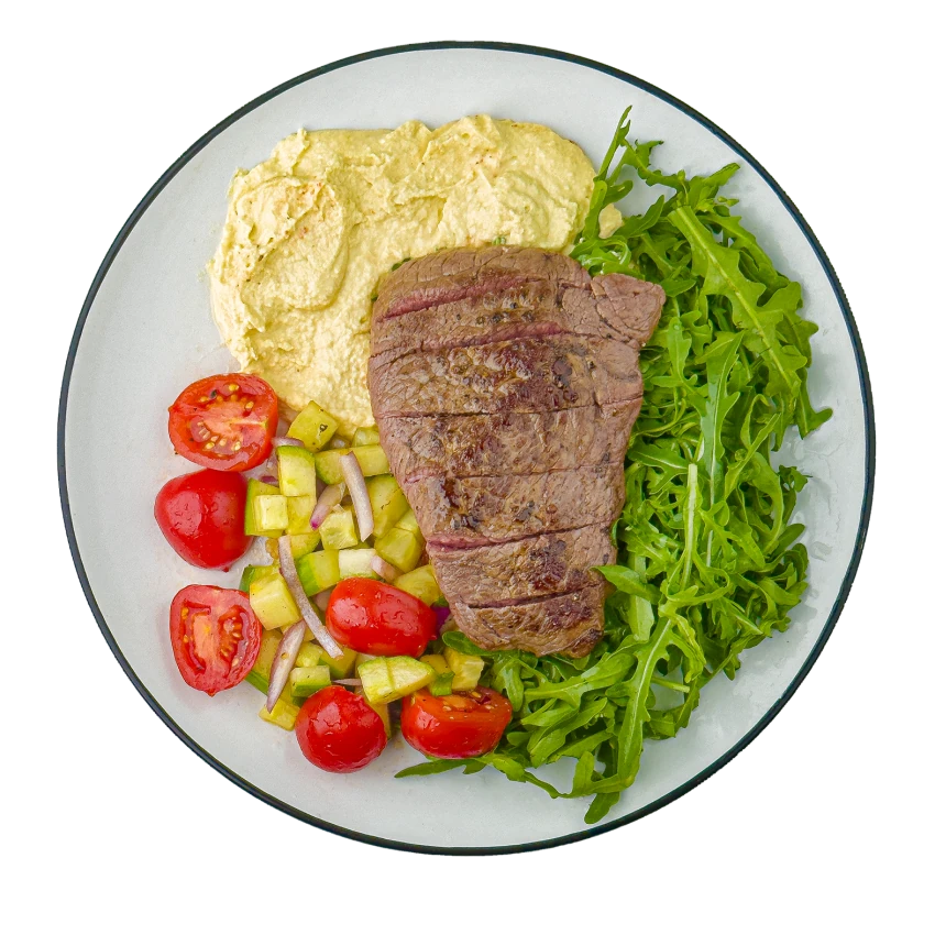 Mediterranean Steak with Hummus and Salad