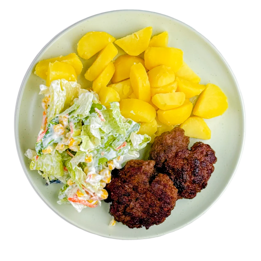 Pork Patty with Boiled Potatoes and Yogurt Salad