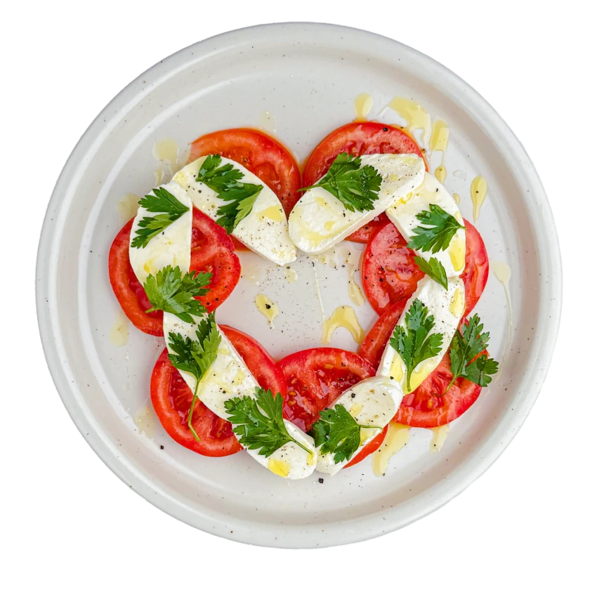 Heart-shaped Caprese mozzarella