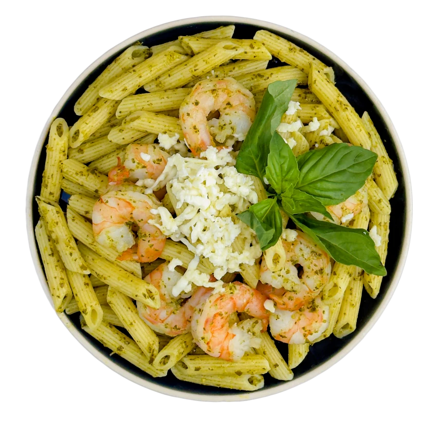 Pasta mit Pesto und Garnelen
