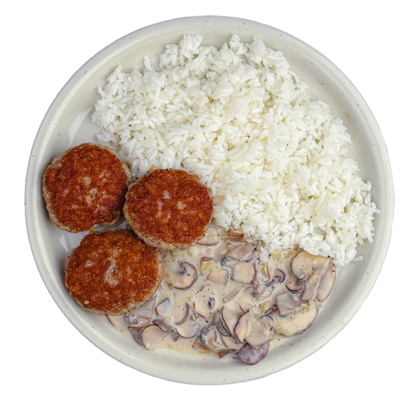 Meat Patty in Mushroom Sauce with Rice