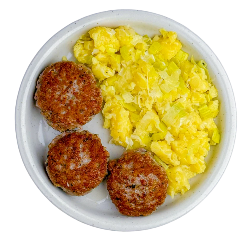 Pork Patties with Smashed Potatoes
