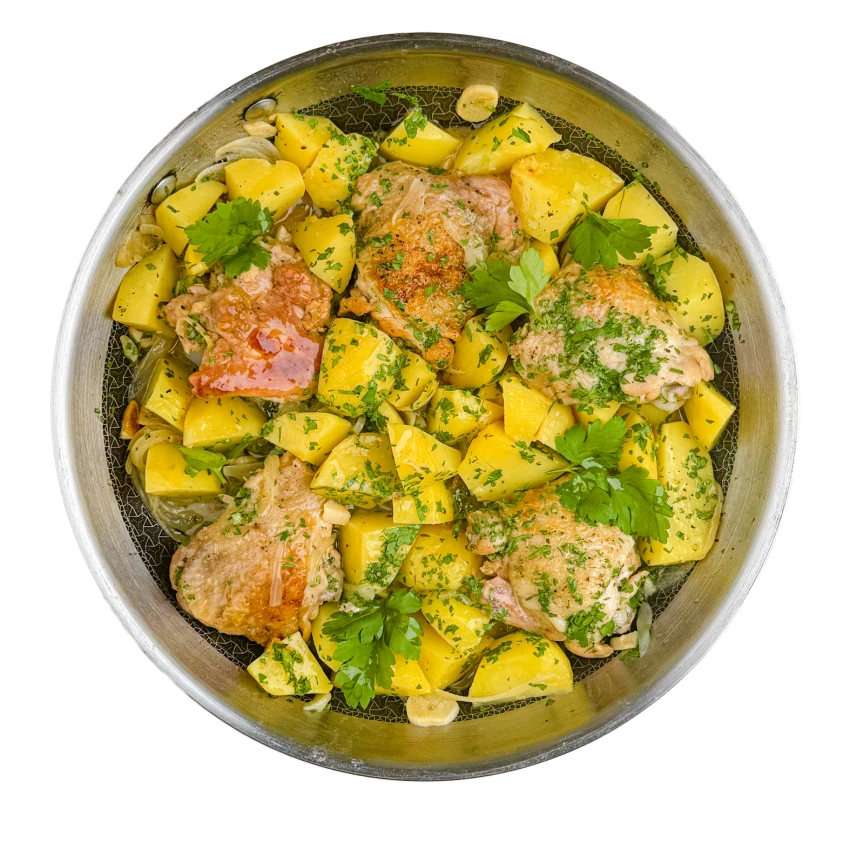 Spanish garlic chicken with potatoes in one pan