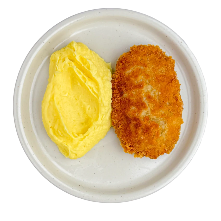 Breaded pork cutlet with mashed potatoes