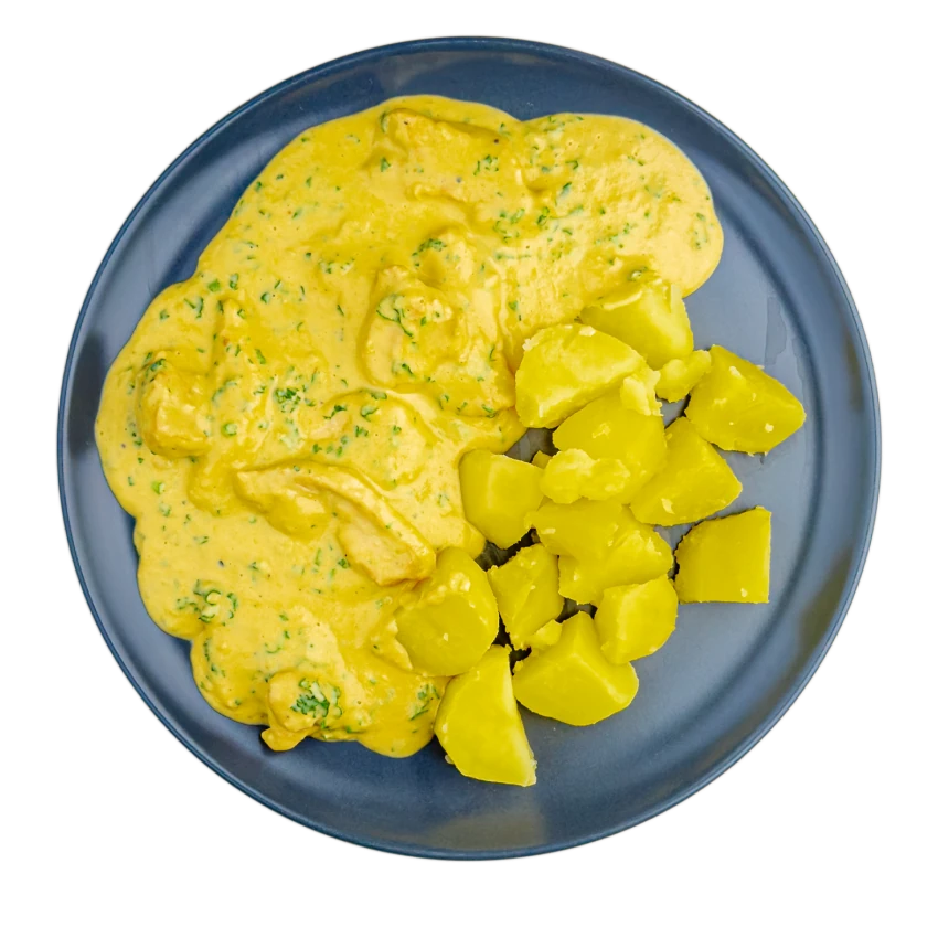 Chicken in a creamy protein sauce with potatoes