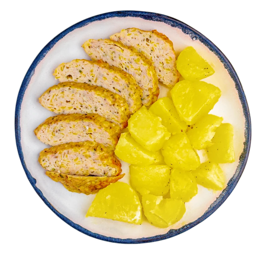 Poultry and Lentil Meatloaf with Boiled Potatoes
