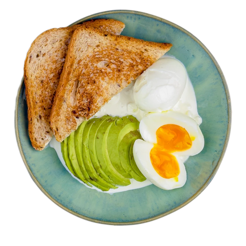Frühstücksschüssel mit Cottage-Käse, Avocado und Ei