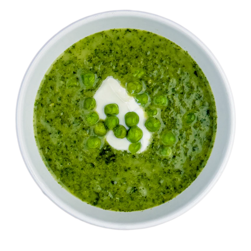 Spring pea soup with spinach