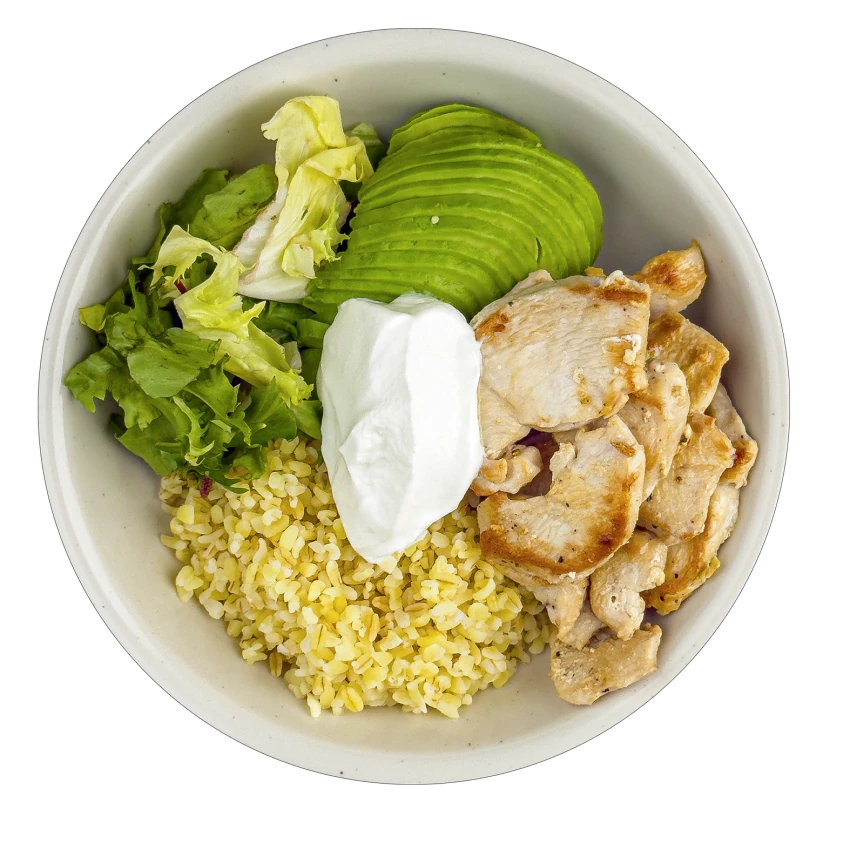 Bulgur Bowl with Chicken, Avocado and Salad